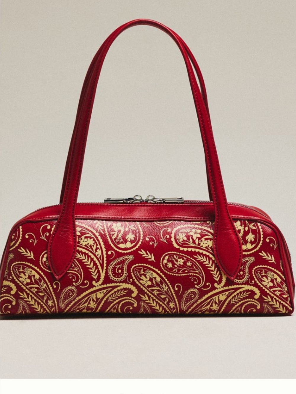 Anthropologie Red Paisley-Print Faux Leather Shoulder Bag